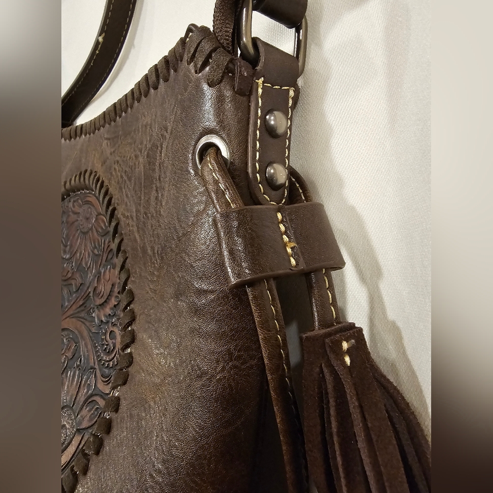 Montana West Tooled Pu Leather Floral Adjustable Crossbody Bag - Picture 8 of 16